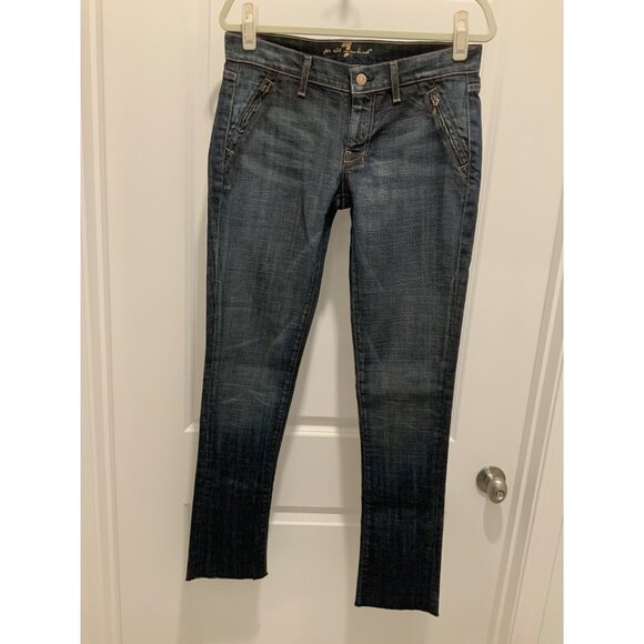 7 For All Mankind Jeans Size 29 Women’s 4 Pocket (2 zip) Low Rise Straight Blue - Picture 1 of 10